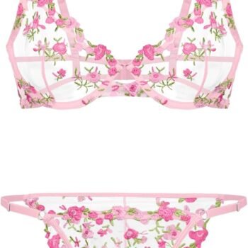 Sexy Floral Embroidered Mesh Sheer Underwire Lingerie Set