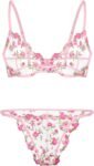 Sexy Floral Embroidered Mesh Sheer Underwire Lingerie Set