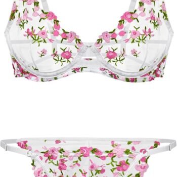 Sexy Floral Embroidered Mesh Sheer Underwire Lingerie Set