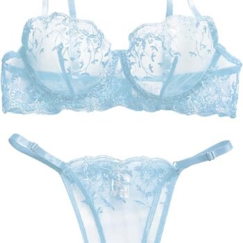 Sexy Floral Embroidered Mesh Women Underwire Push Up Lingerie Set