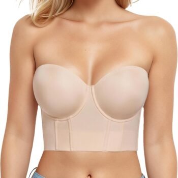 Women's Longline Strapless Bra Bustier Full Coverage Anti Slip Underwire Corset Top