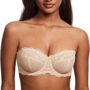 Unlined Lace Strapless Bra Sexy See Through Plus Size Convertible Underwire Bras