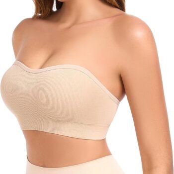 Strapless Bras for Women Non-Slip Padded Bandeau Bra Wireless Tube Top Bra Including Clear Straps