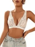 Women's Lace Bras Deep V Neck Wireless Bra Comfort Everyday Bralette
