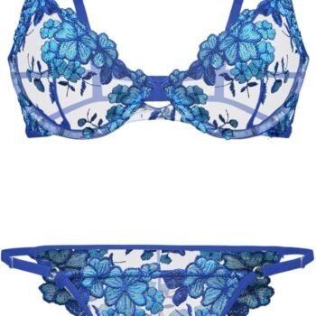 Sexy Floral Embroidered Mesh Sheer Underwire Lingerie Set