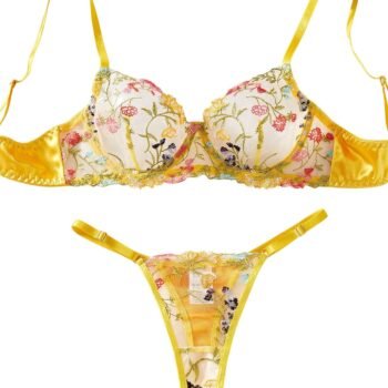 Sexy Floral Embroidered Mesh Women Underwire Push Up Lingerie Set