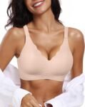 Womens Comfortable Wireless Bras Push Up Seamless  Soft V Neck  Scalloped Full Coverage Everyday Bra