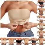 Strapless Bras for Women Push Up Non-Slip Bandeau Front Closure Gathering No Underwire Bottom Hem Comfort Tube Tops