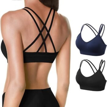Women's Cross Back Sports Bra Padded Strappy Medium Support Yoga Bra for Workout Fitness 3 Pack