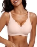 Womens Seamless Bras No Underwire Supportive Wireless Push Up Full Coverage Bralette Comfort Scalloped T-Shirt Bra