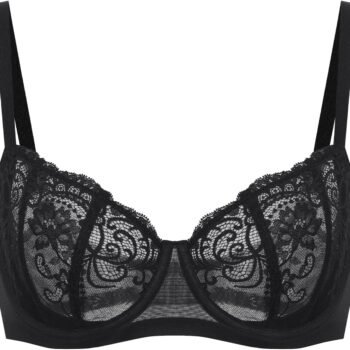 Women's Balconette Lace Bra Plus Size Sexy See Through Unlined Underwire Bras
