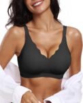 Womens Comfortable Wireless Bras Push Up Seamless  Soft V Neck  Scalloped Full Coverage Everyday Bra