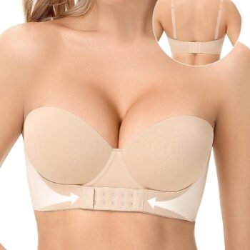 Strapless Push Up Bra with Clear Straps Front Closure Convertible Balconette Padded Underwire Bras for Women