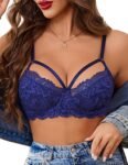 Women's Sexy Lace Bra Unlined Comfort Lace Lingerie Lifting Everyday Bra Navy Blue XXL