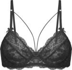 Women's Sexy Lace Bra Sheer Balconette Unlined Underwire Strappy Bras Everyday Bras