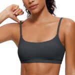 Womens  Adjustable Spaghetti Strap Sports Bra - Scoop Neck Wireless Padded Bra Yoga Workout Crop Top