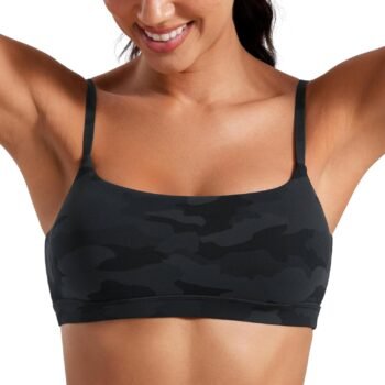 Womens  Adjustable Spaghetti Strap Sports Bra - Scoop Neck Wireless Padded Bra Yoga Workout Crop Top