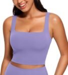Womens Square Neck Longline Sports Bra - Workout Crop Tank Tops Padded with Built in Shelf Yoga Bra